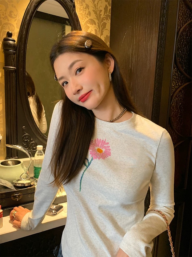 MY17051# 打底衫内搭可外穿新款设计感浅灰色T恤长袖女裝貨源服裝批發