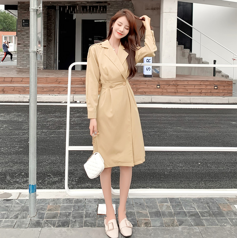 MY13734# 新款韩版小个子风衣外套女中长款减龄显瘦日常百搭西装裙女裝...