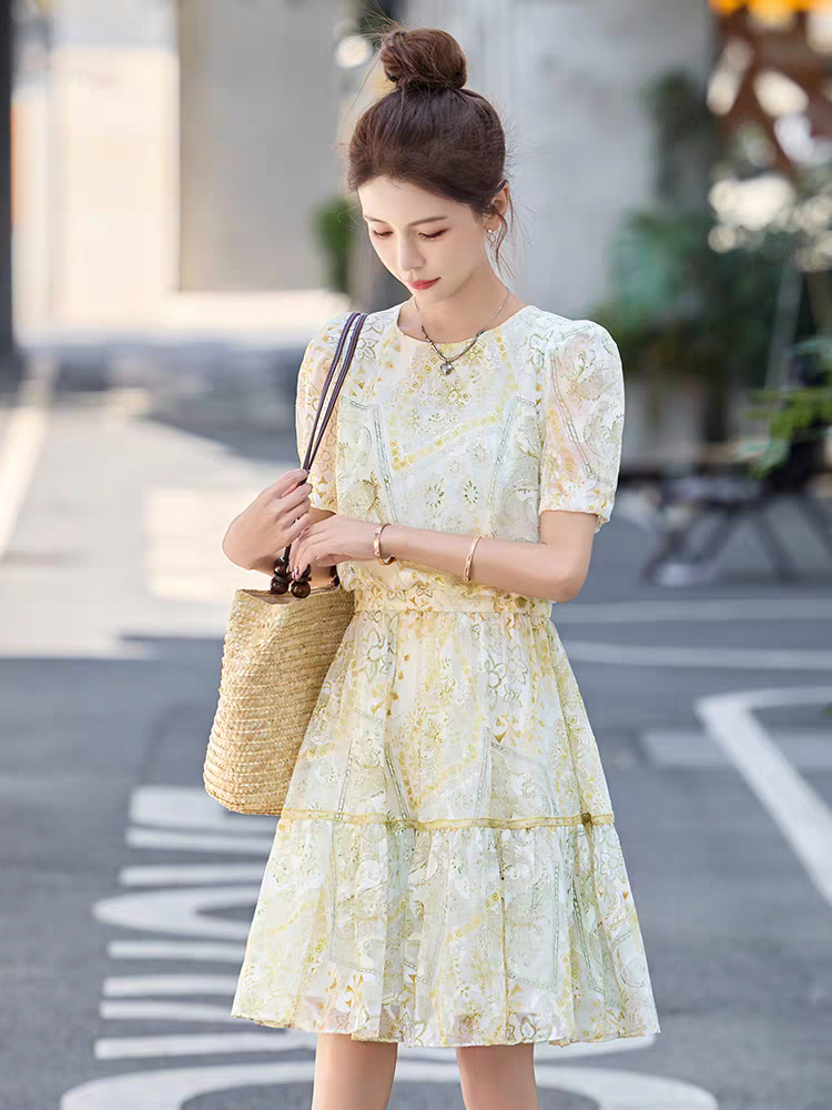 MY9995# 法式碎花连衣裙女夏高级感小个子时尚洋气设计感收腰减龄显瘦裙子女裝貨源服裝批發