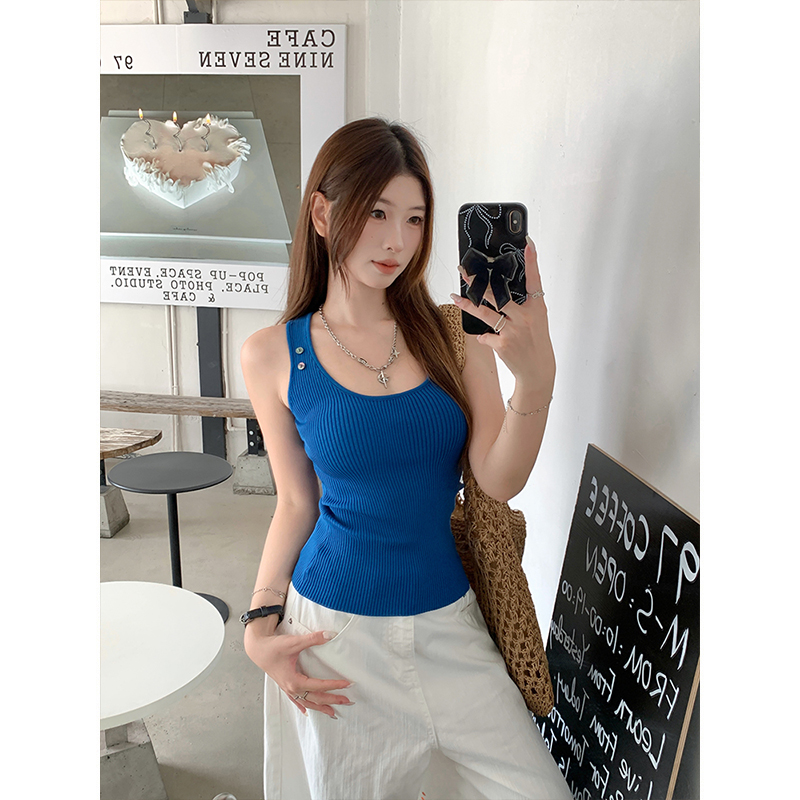 FA35050# -辣妹纯欲风V领无袖吊带背心女夏季新款修身显瘦打底上衣 服裝批發女裝批發服飾貨源