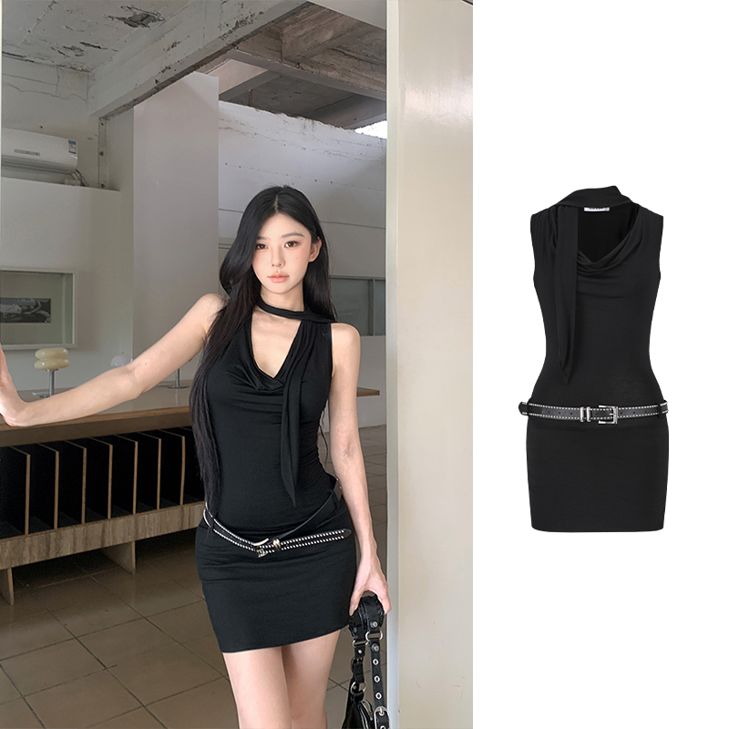 FA35048# -美式辣妹连衣裙女秋季性感小黑裙御姐风长袖黑色包臀短裙子 服裝批發女裝批發服飾貨源