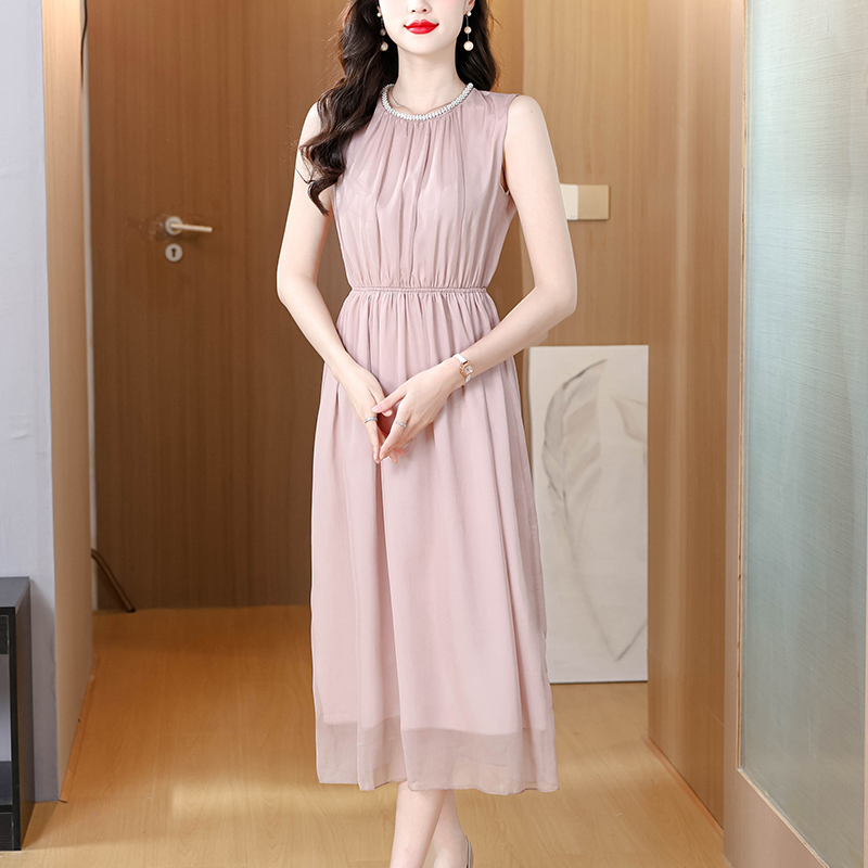 RY918# 法式无袖真丝连衣裙桑蚕丝2026新款显瘦时尚小众设计气质沙滩...