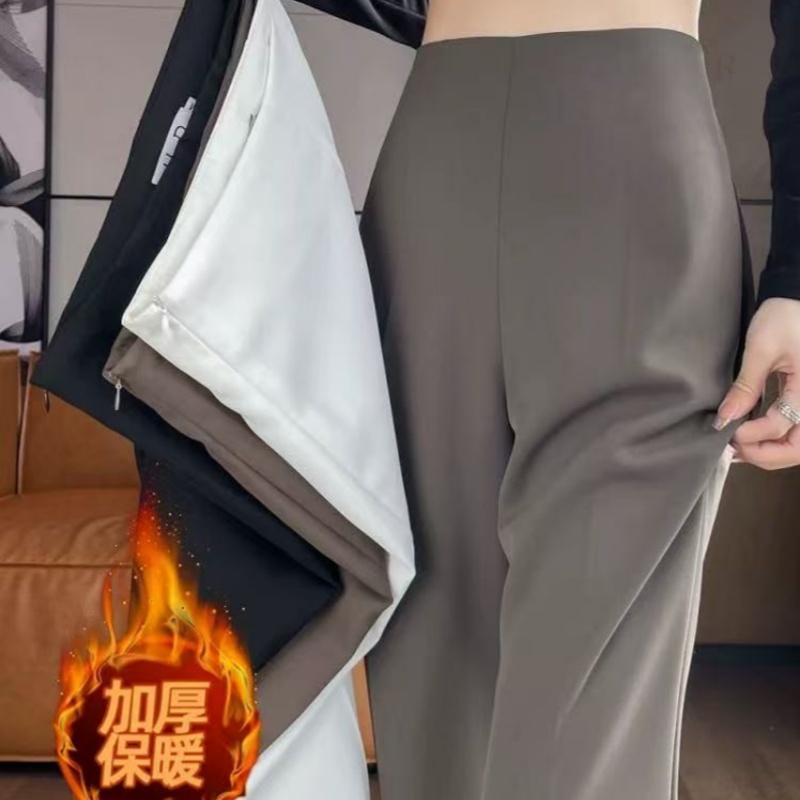 MY16775# 新款加绒西装裤侧拉链高腰窄版阔腿裤微喇叭拖地裤女女裝貨源...