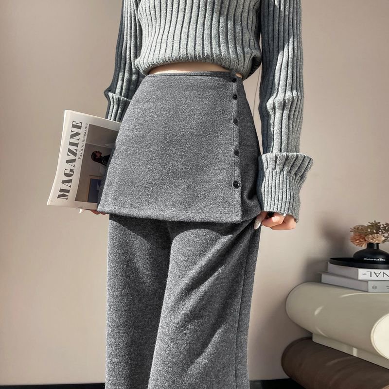 MY16885# 新款加绒两件套屁帘微喇裤醋酸羊毛微喇裤阔腿裤女女裝貨源服...