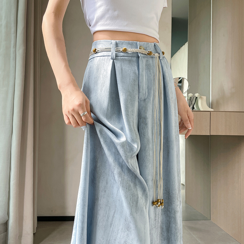 實拍2026夏季新款扎染醋酸緞面冰絲高腰闊腿防曬薄款拖地褲女