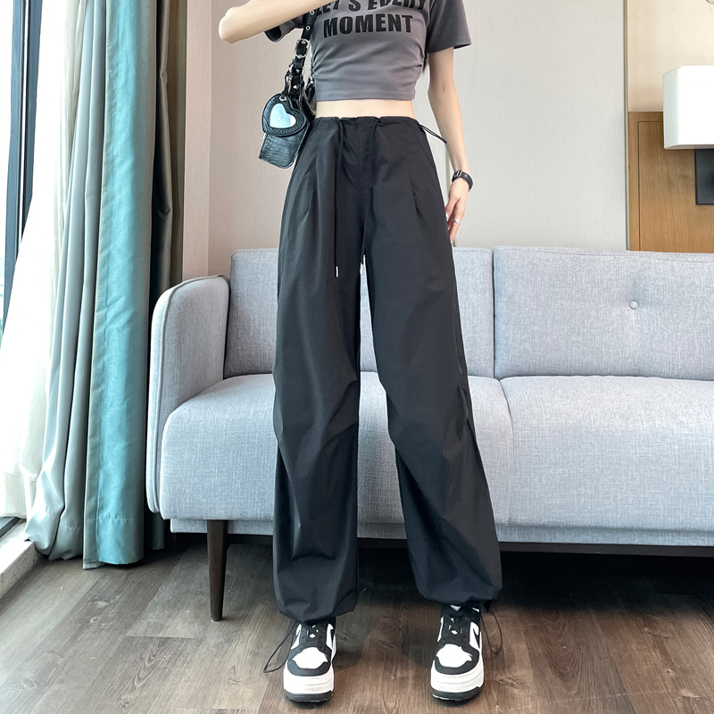 實拍2026夏季新款冰絲速干美式工裝褲女薄款束腳闊腿休閑褲運動褲