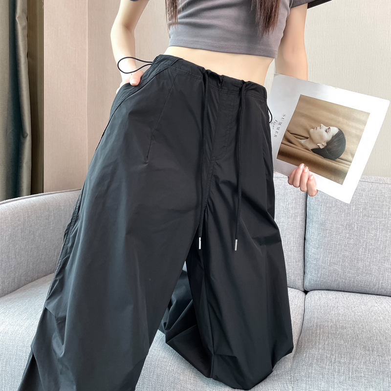 實拍2026夏季新款冰絲速干美式工裝褲女薄款束腳闊腿休閑褲運動褲