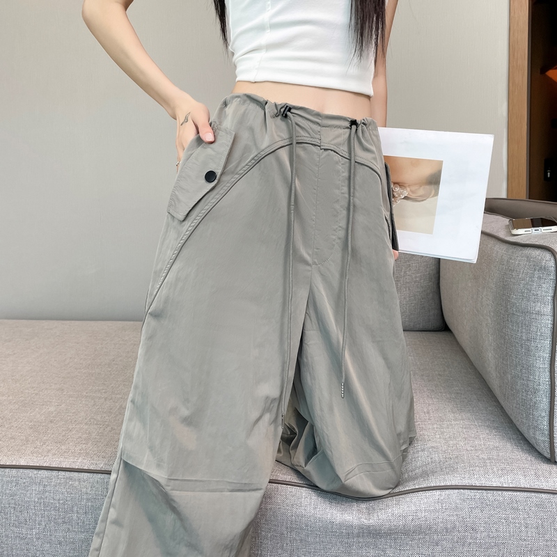 實拍2026夏季新款速干褲工裝褲女薄款高腰束腳闊腿兩穿冰絲運動褲