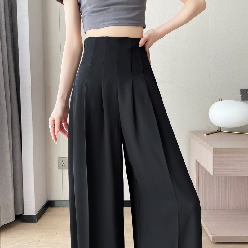 實拍2026夏季新款西裝褲高腰闊腿褲直筒休閑寬松大腳拖地褲女