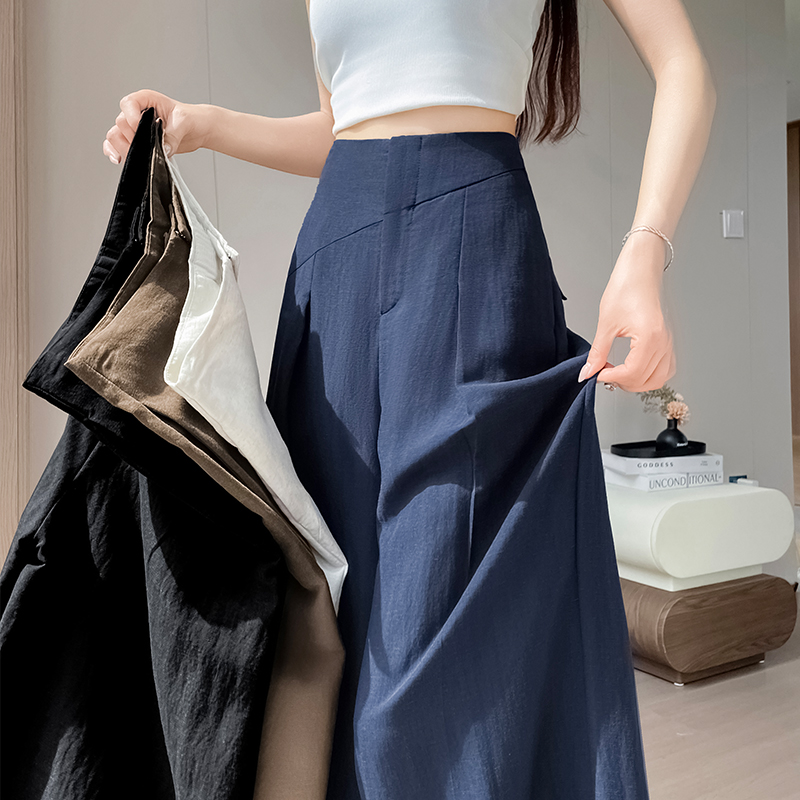 實拍2026夏季新款天絲亞麻褲寬松闊腿褲高腰休閑防曬拖地褲女