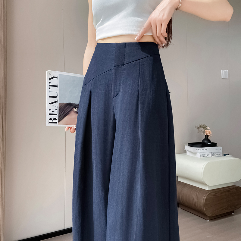 實拍2026夏季新款天絲亞麻褲寬松闊腿褲高腰休閑防曬拖地褲女