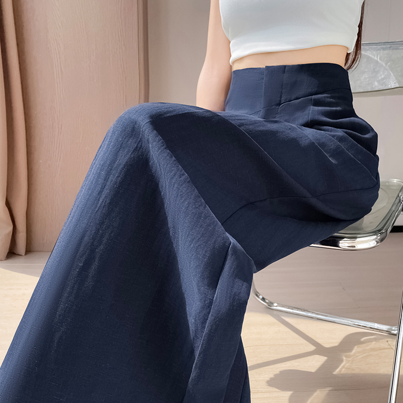 實拍2026夏季新款天絲亞麻褲寬松闊腿褲高腰休閑防曬拖地褲女
