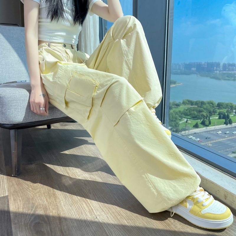 實拍2026夏季新款美式工裝褲女高腰闊腿束腳兩穿休閑運動褲
