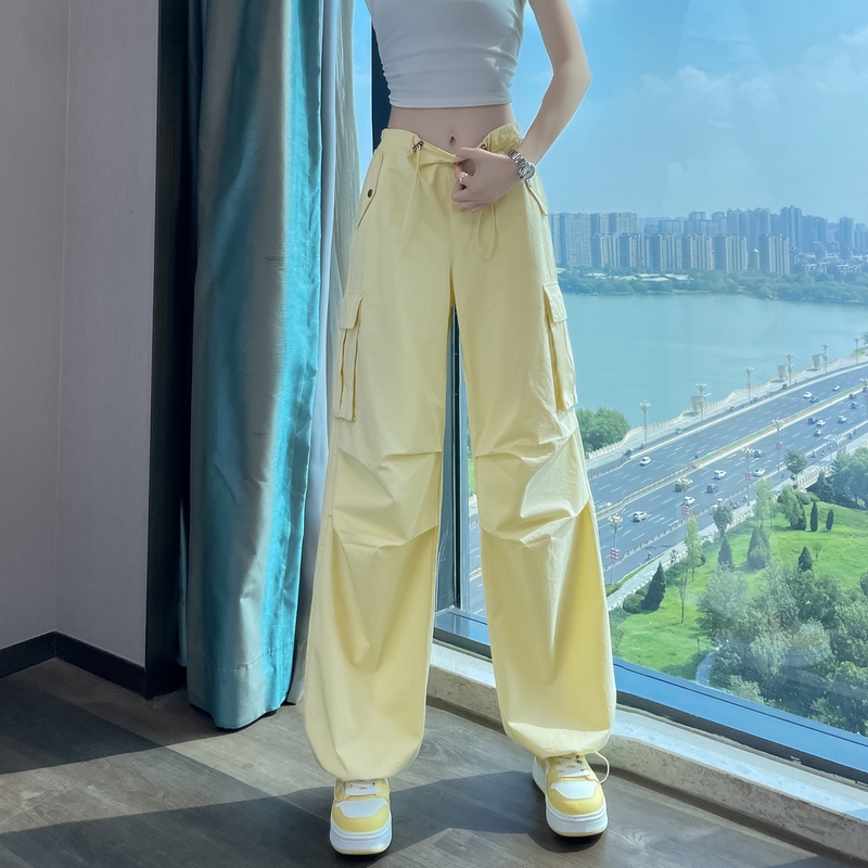 實拍2026夏季新款美式工裝褲女高腰闊腿束腳兩穿休閑運動褲