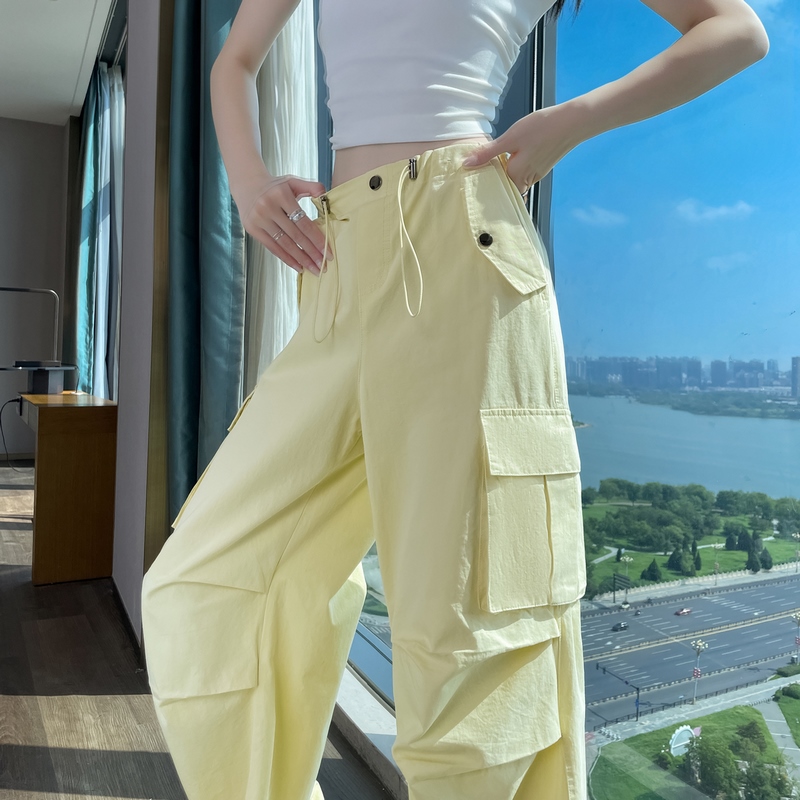 實拍2026夏季新款美式工裝褲女高腰闊腿束腳兩穿休閑運動褲