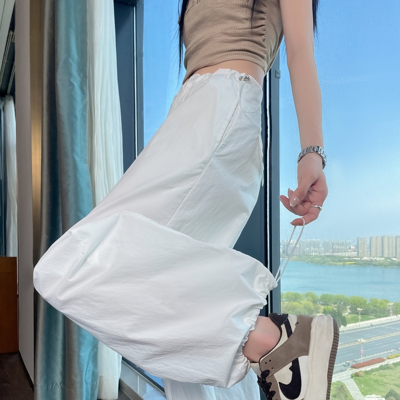 實拍2026夏季新款冰絲速干彎刀工裝褲女薄款束腳闊腿休閑褲運動褲