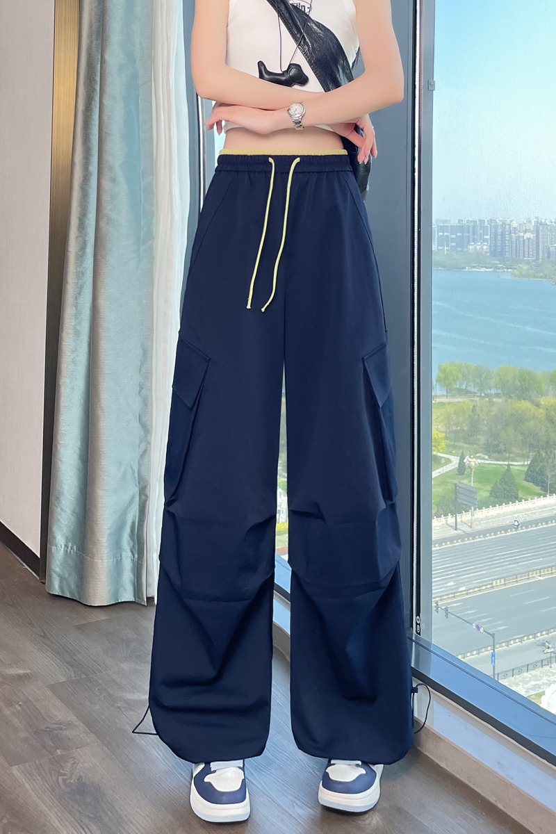 實拍2026夏季新款冰絲速干美式工裝褲女薄款束腳闊腿休閑褲運動褲