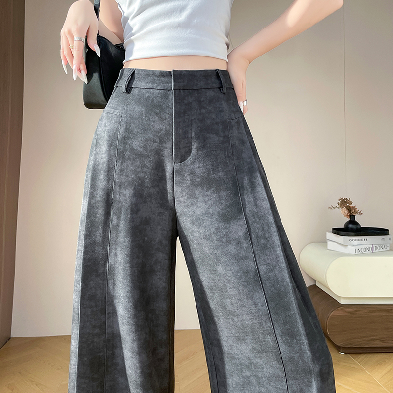 實拍2026夏季新款高腰扎染西裝褲窄版休閑直筒闊腿拖地褲女