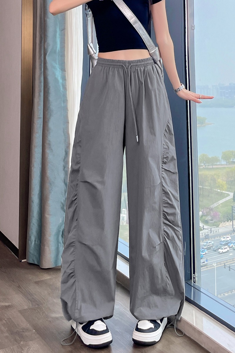 實拍2026夏季新款冰絲高腰速干工裝褲束腳闊腿兩穿休閑運動褲女