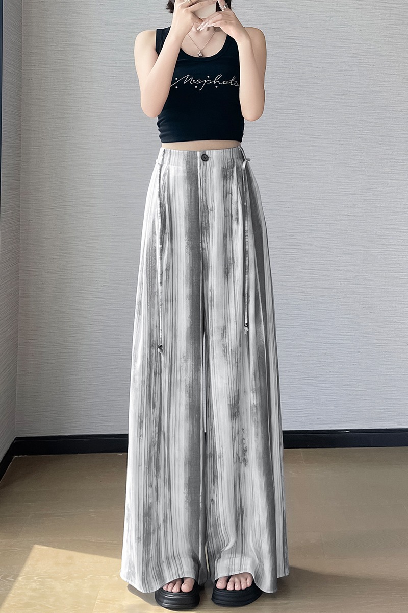 實拍2026夏季新款扎染天絲亞麻闊腿褲高腰寬松棉麻拖地褲女
