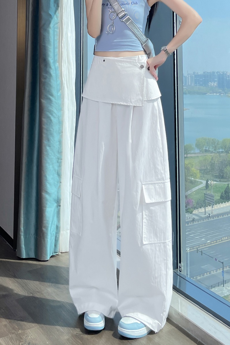 實拍2026夏季新款冰絲高腰屁簾速干工裝褲束腳闊腿兩穿休閑褲女