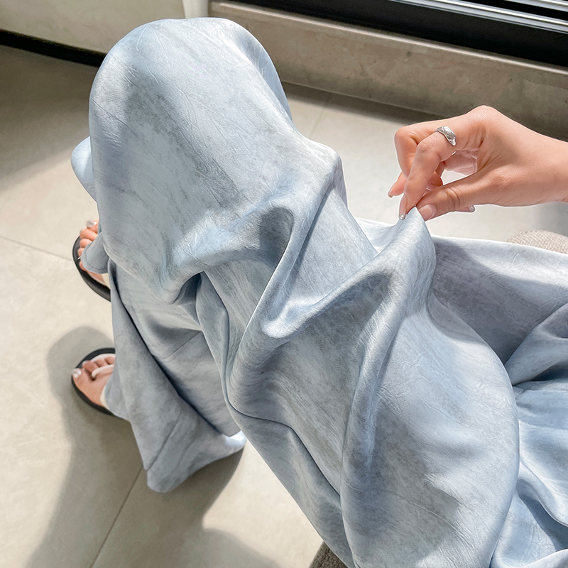 實拍2026夏季新款扎染醋酸緞面冰絲高腰闊腿防曬薄款拖地褲女