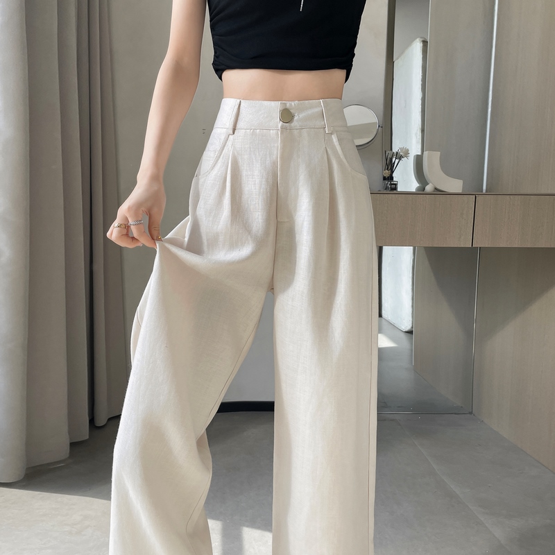 實拍2026夏季新款天絲亞麻闊腿褲冰絲高腰防曬棉麻休閑褲女
