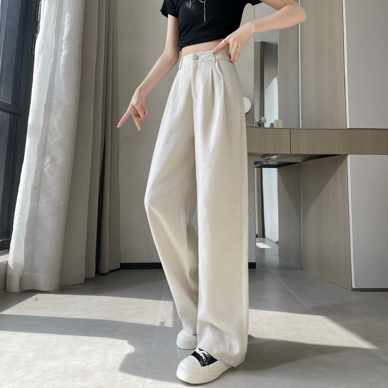 實拍2026夏季新款天絲亞麻闊腿褲冰絲高腰防曬棉麻休閑褲女
