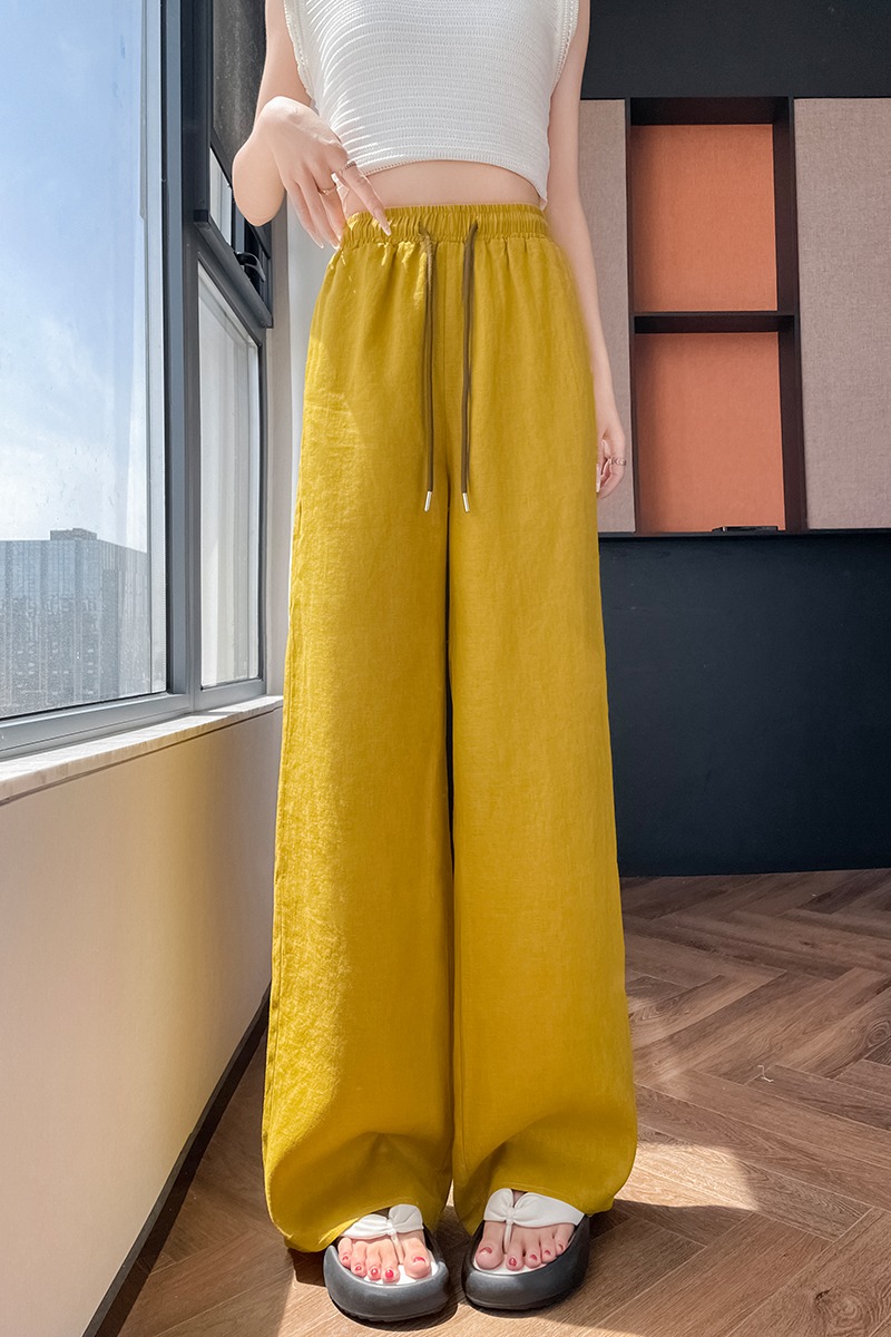 實拍2026夏季新款天絲亞麻闊腿褲高腰棉麻薄款休閑拖地褲女