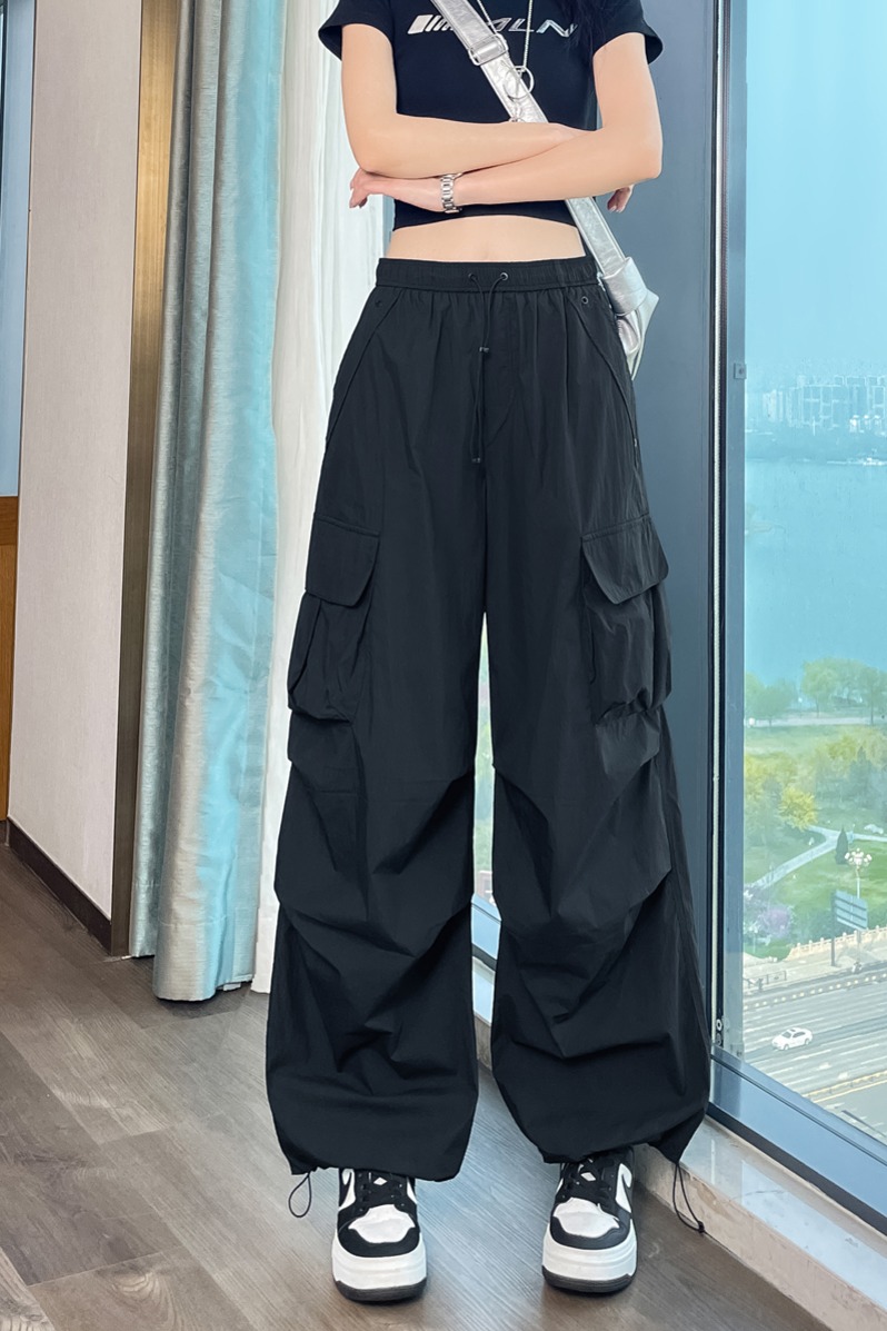 實拍2026夏季新款冰絲高腰速干工裝褲束腳闊腿兩穿休閑運動褲女