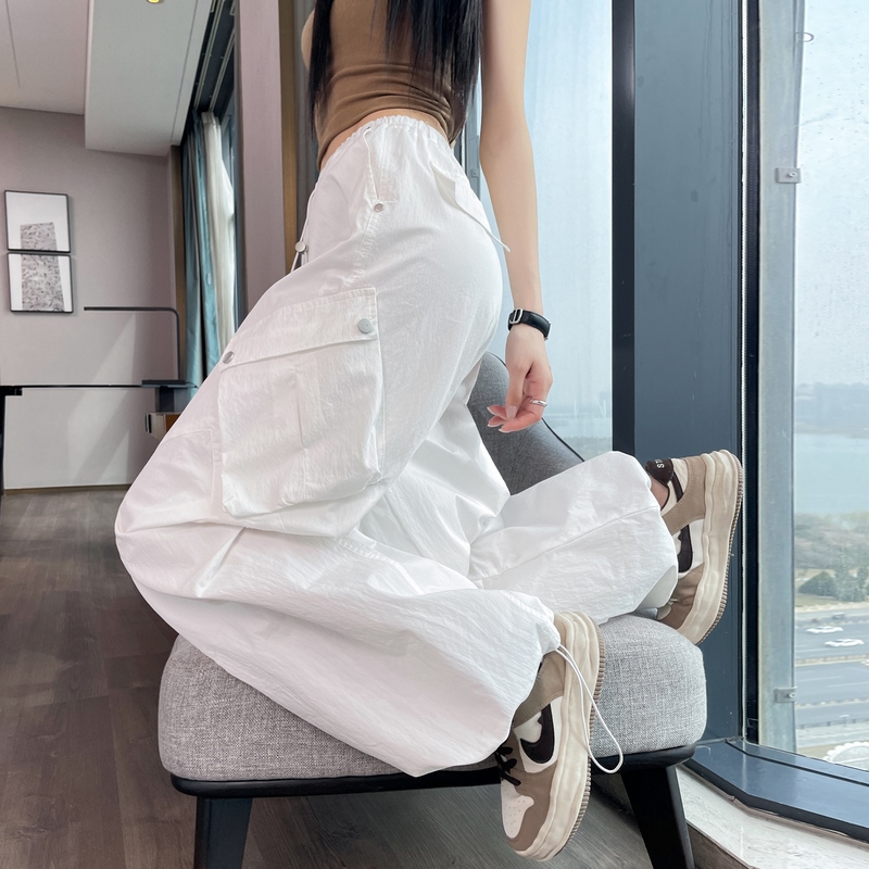實拍2026夏季新款速干褲工裝褲女薄款高腰束腳闊腿兩穿哈倫運動褲