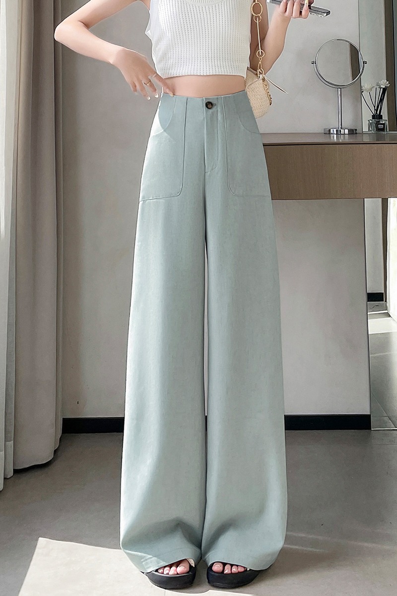 實拍2026夏季新款棉麻闊腿褲冰絲高腰窄版直筒休閑褲女