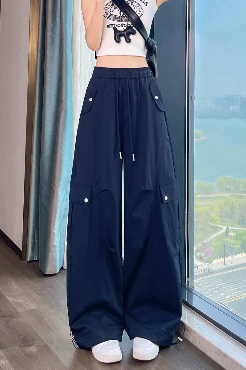 實拍2026夏季新款冰絲速干彎刀工裝褲女薄款束腳闊腿休閑運動褲