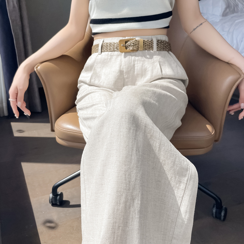 實拍2026夏季新款天絲亞麻闊腿褲人字紋冰絲高腰棉麻休閑褲女