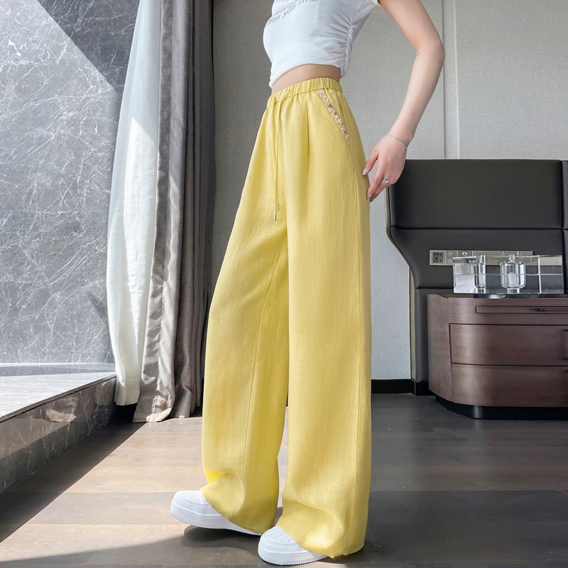 實拍2026夏季新款天絲亞麻褲闊腿褲薄款高腰冰絲休閑拖地褲女