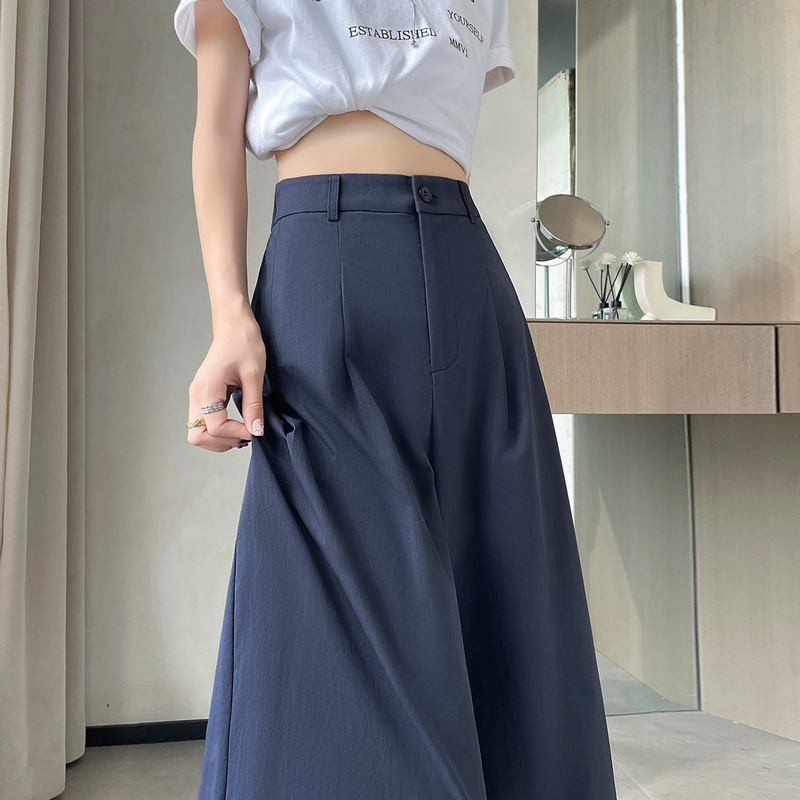 實拍2026夏季新款薄款冰絲棉麻闊腿褲蕾絲九分褲直筒休閑褲女