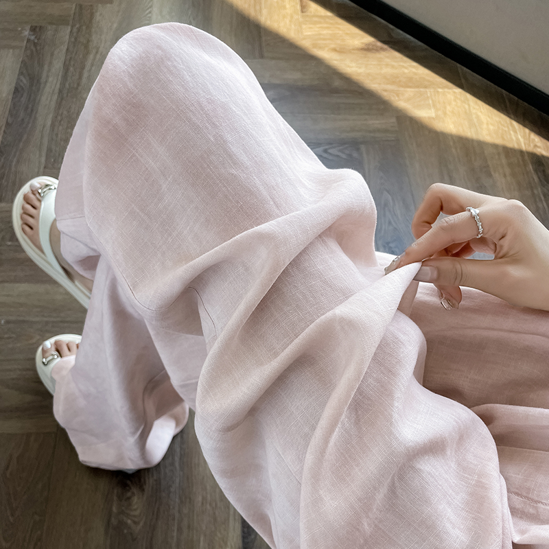 實拍2026夏季新款薄款高腰扎染天絲亞麻闊腿棉麻休閑彎刀褲女