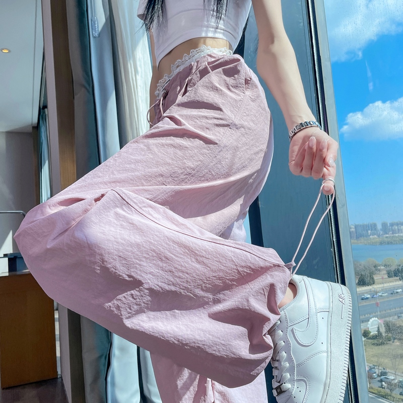 實拍2026夏季新款速干褲工裝褲女薄款高腰束腳闊腿兩穿哈倫運動褲