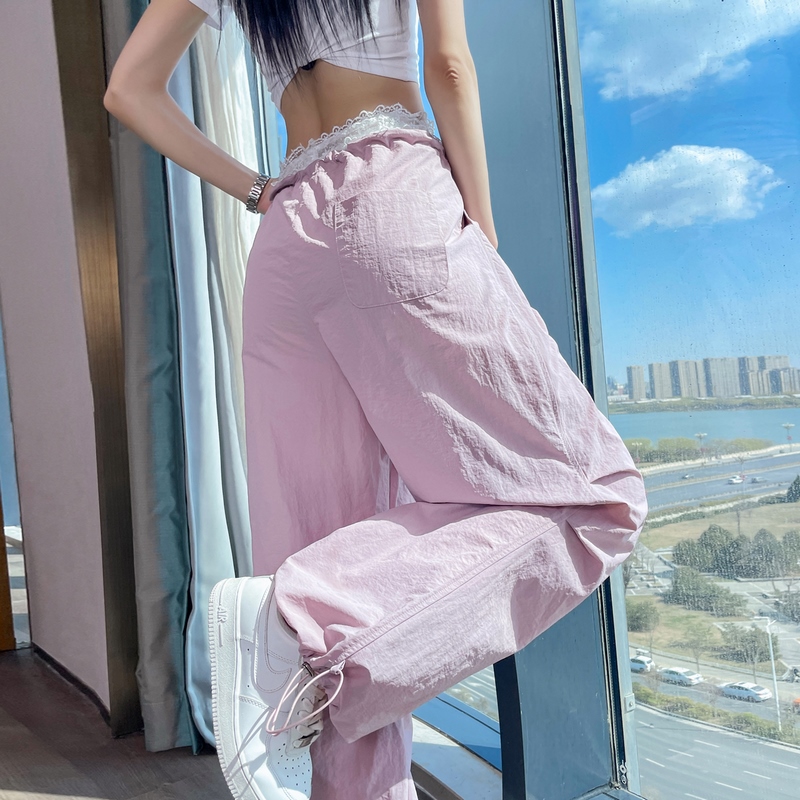 實拍2026夏季新款速干褲工裝褲女薄款高腰束腳闊腿兩穿哈倫運動褲