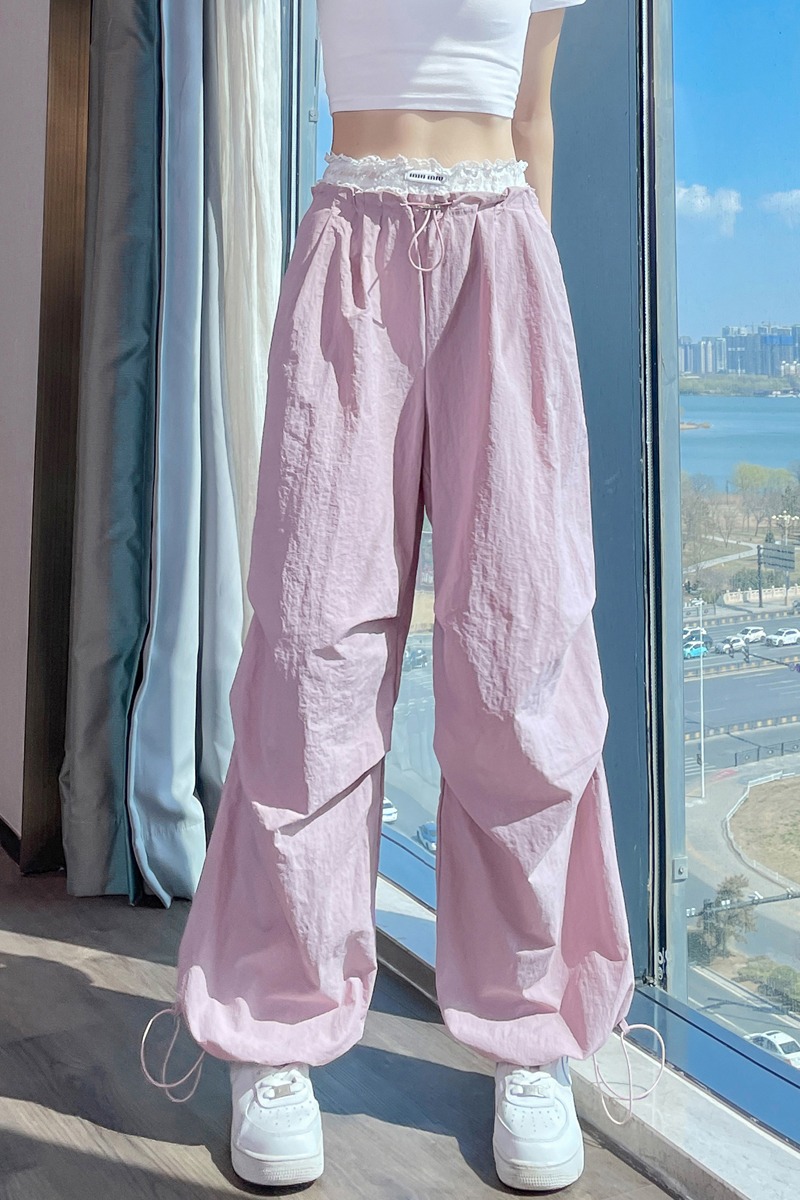 實拍2026夏季新款速干褲工裝褲女薄款高腰束腳闊腿兩穿哈倫運動褲