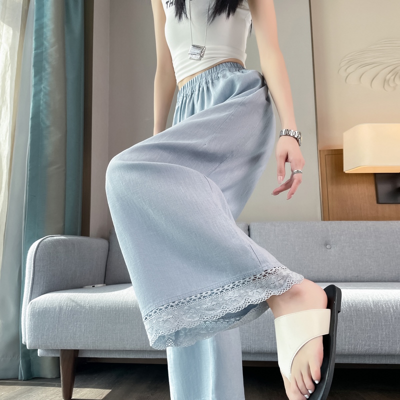 實拍2026夏季新款天絲亞麻九分褲冰絲防曬蕾絲高腰休閑褲女