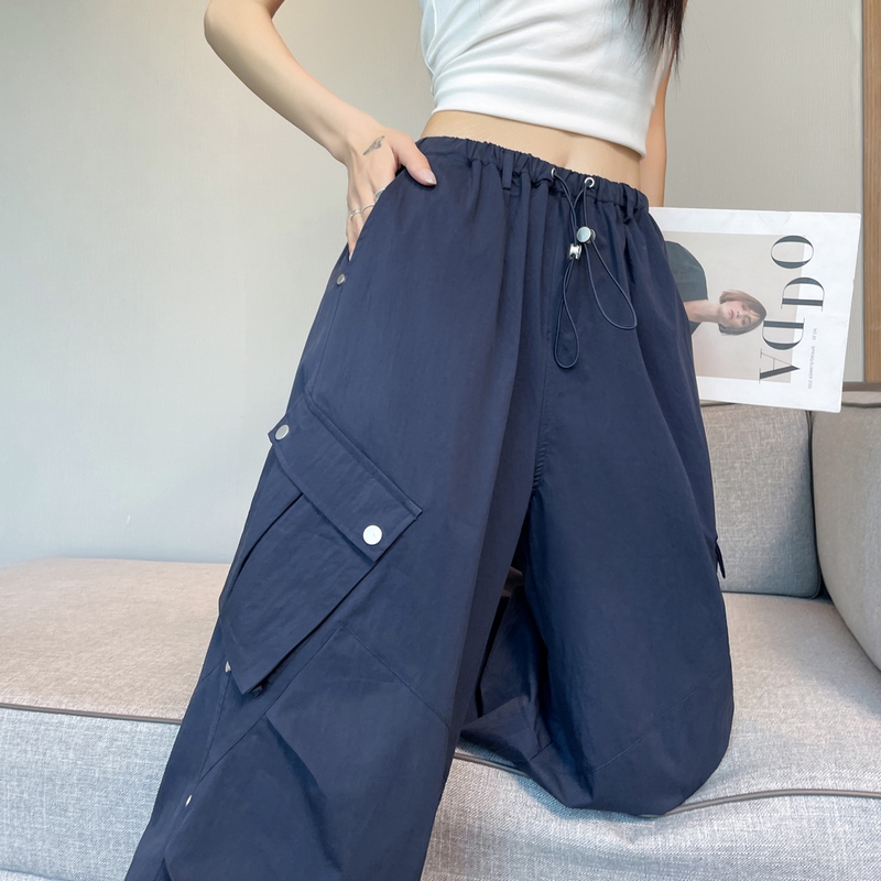 實拍2025夏季新款速干褲工裝褲女薄款高腰束腳闊腿兩穿哈倫運動褲