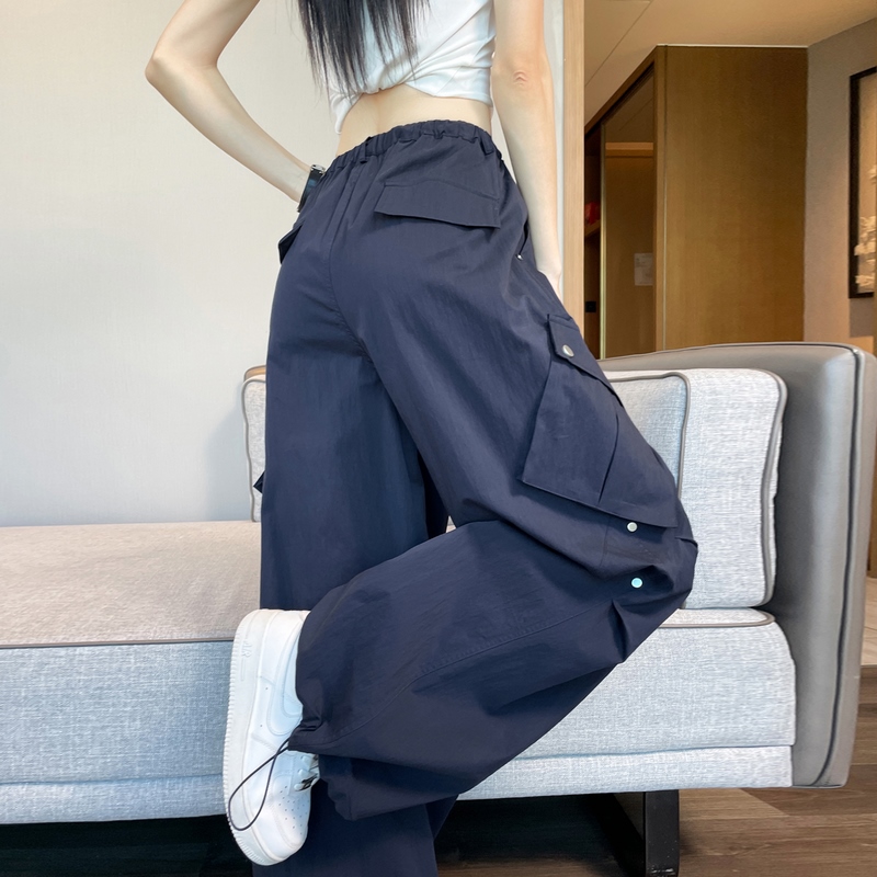 實拍2025夏季新款速干褲工裝褲女薄款高腰束腳闊腿兩穿哈倫運動褲