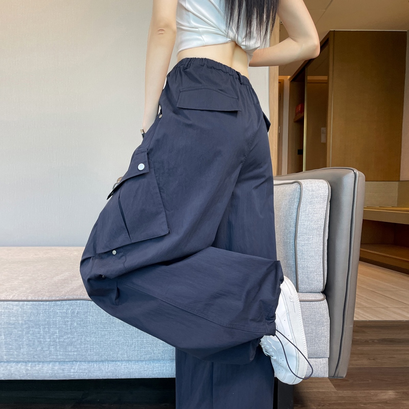 實拍2025夏季新款速干褲工裝褲女薄款高腰束腳闊腿兩穿哈倫運動褲