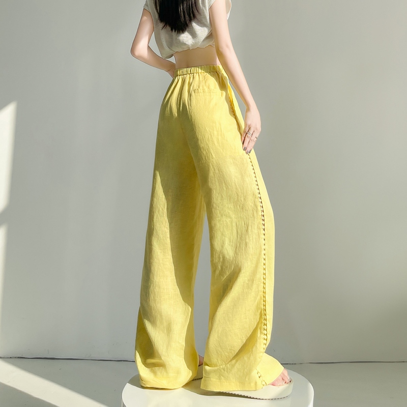 實拍2026夏季新款天絲亞麻闊腿褲高腰休閑褲冰絲防曬休閑褲女