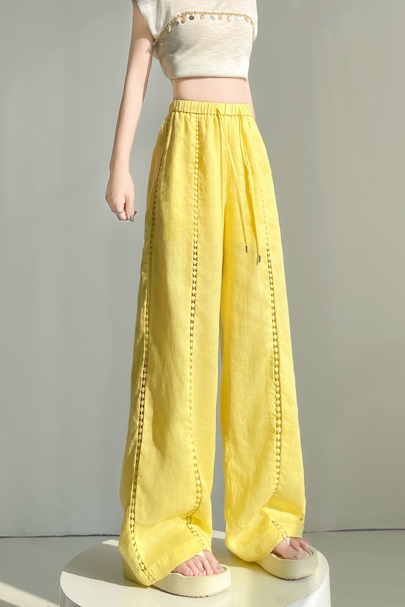 實拍2026夏季新款天絲亞麻闊腿褲高腰休閑褲冰絲防曬休閑褲女
