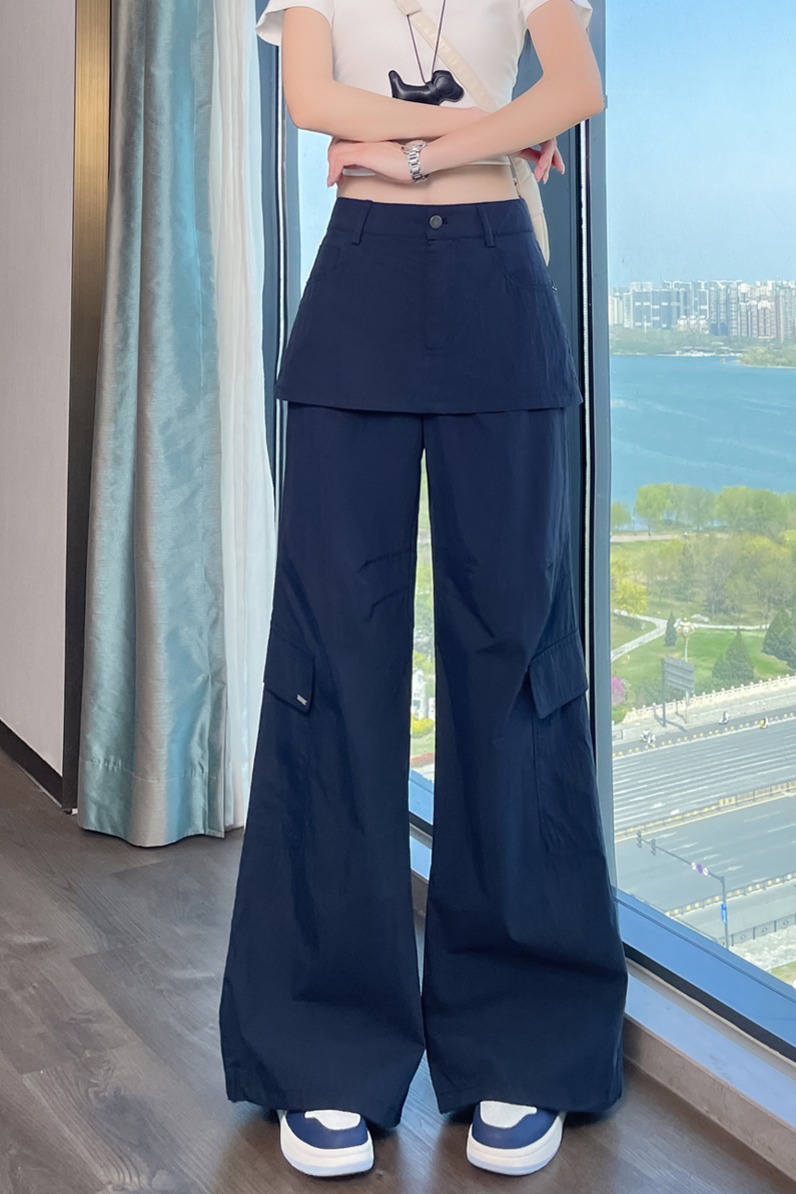 實拍2026夏季新款冰絲高腰屁簾速干工裝褲束腳闊腿兩穿休閑褲女