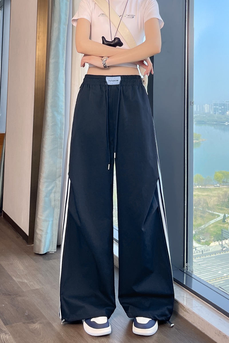 實拍2026夏季新款冰絲速干美式工裝褲女薄款束腳闊腿休閑褲運動褲