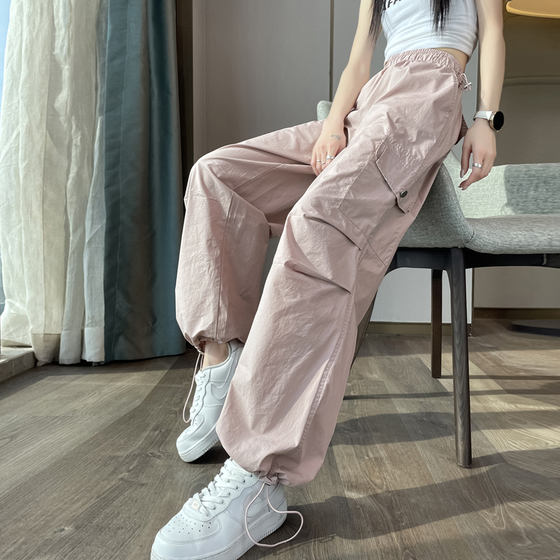 實拍2026夏季新款速干褲工裝褲女薄款高腰束腳闊腿兩穿哈倫運動褲
