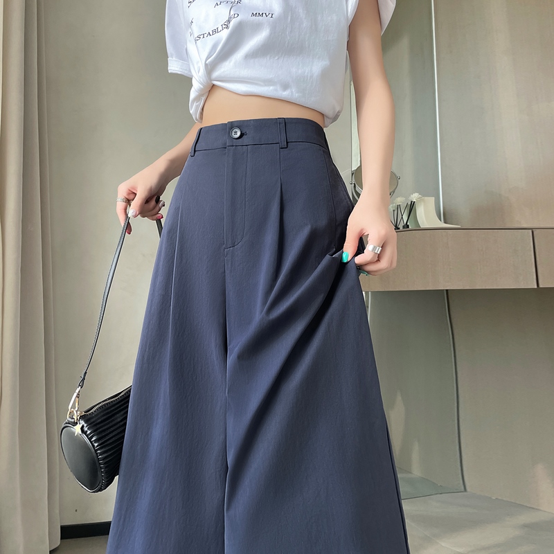 實拍2026夏季新款薄款冰絲棉麻闊腿褲蕾絲九分褲直筒休閑褲女